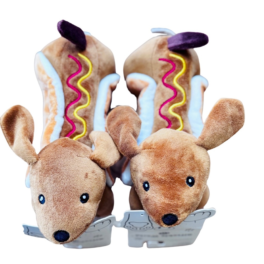 Hot Dog Dachshund Plush Squeaky Toys (Set of 2!) Dog Christmas Gifts!! - Picture 1 of 8